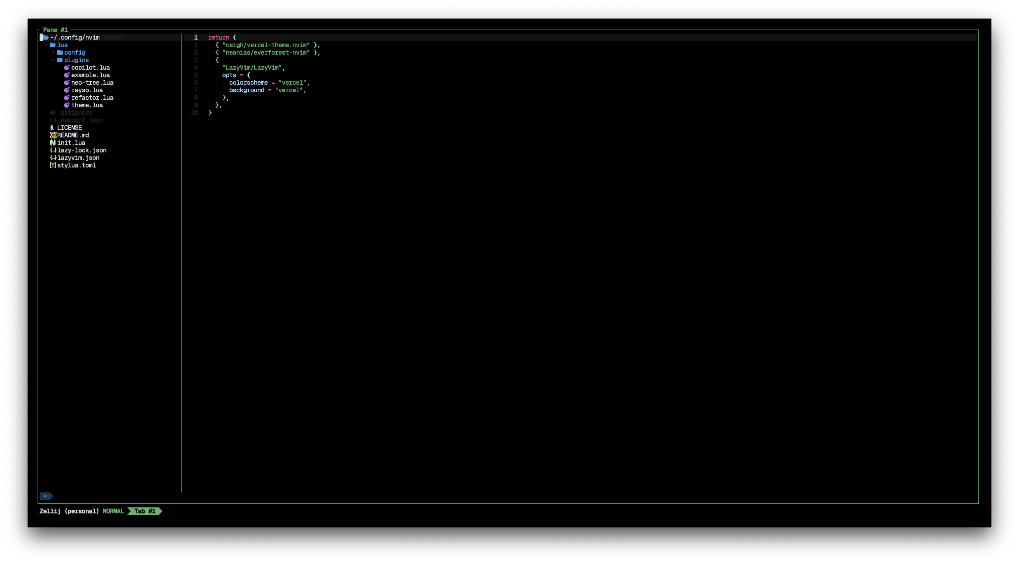 Lazyvim with the ceigh/vercel-theme.nvim theme